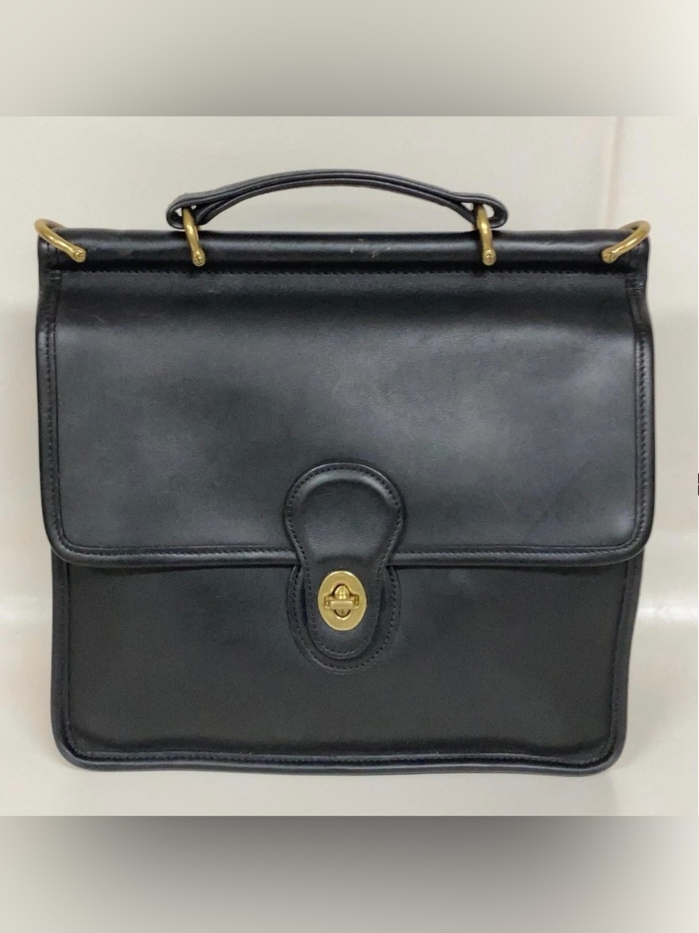 Coach Vintage Willis 9927 Black Leather Turnlock Top Handle Crossbody Bag
